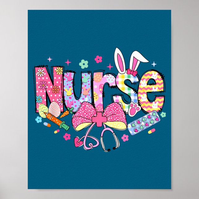 Poster Nurse Easter Day Cute Coquette Stethoscope Nursing (Devant)