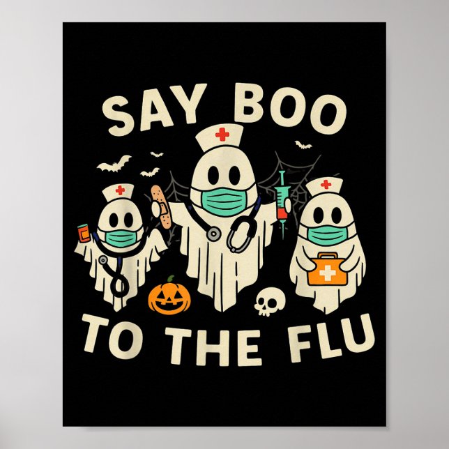 Poster Nurse Halloween Ghost Crew Vaccine Say Boo To The  (Devant)