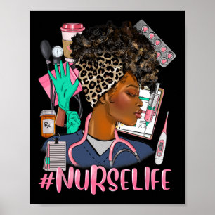 Poster Nurse Life Femmes afro-américaines Noires Leopard