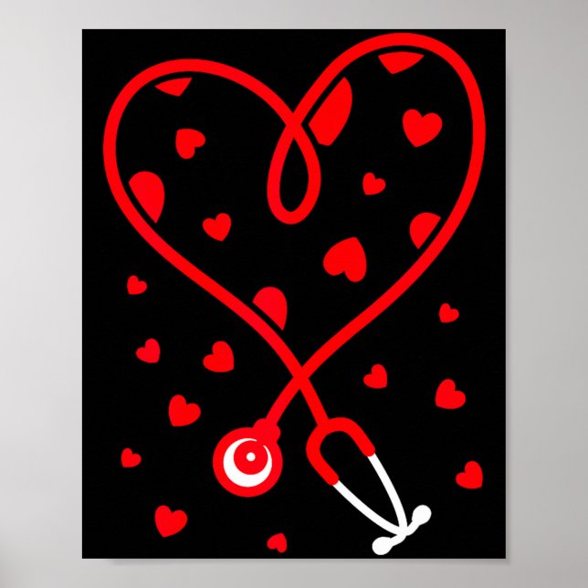 Poster Nurse Stethoscope Heart Valentine's Day Nursing  (Devant)