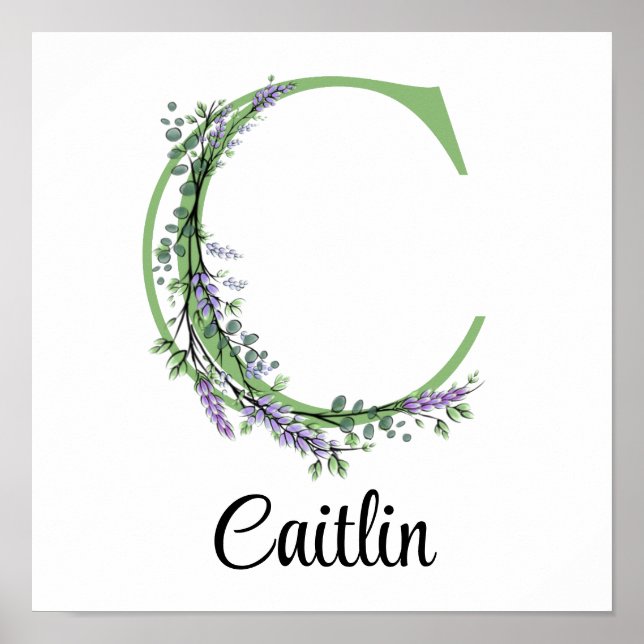 Poster Nurserie à la lettre C Monogramme Eucalyptus Lavan (Devant)