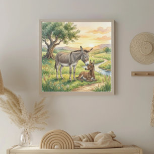 Poster Nurserie Âne Mère et Poulain