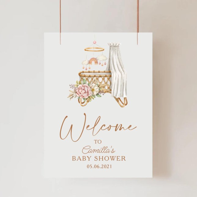 Poster Nurserie Boho Fleurs Couffin de Lit Bébé Shower (Créateur téléchargé)