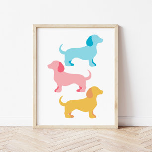 Poster Nurserie Collage de Chien Dachshund Moderne et Min