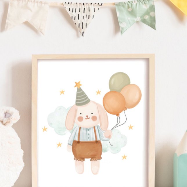 Poster Nurserie de bébé mignonne Lapin blanc nuage et éto (Créateur téléchargé)
