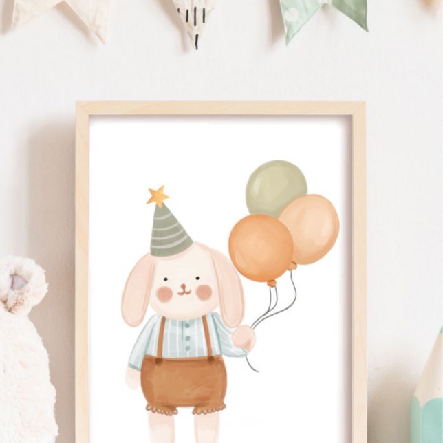 Poster Nurserie de bébé mignonne Lapin rose nuage et étoi (Créateur téléchargé)