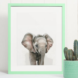Poster Nurserie Éléphant Bébé Aquarelle Safari Jungle