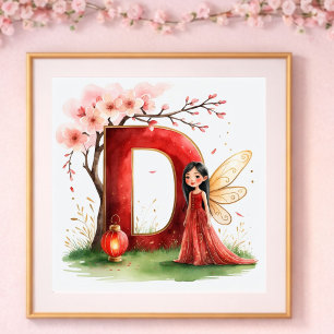 Poster Nurserie Fille Lettre D Fée Florale