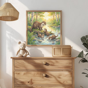 Poster Nurserie Mama Loutre et ses petits