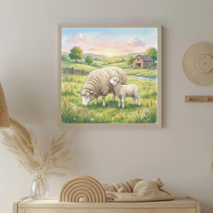 Poster Nurserie Maman Mouton et Agneau