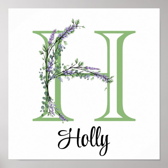 Poster Nurserie Monogramme H Lavande Eucalyptus  (Devant)