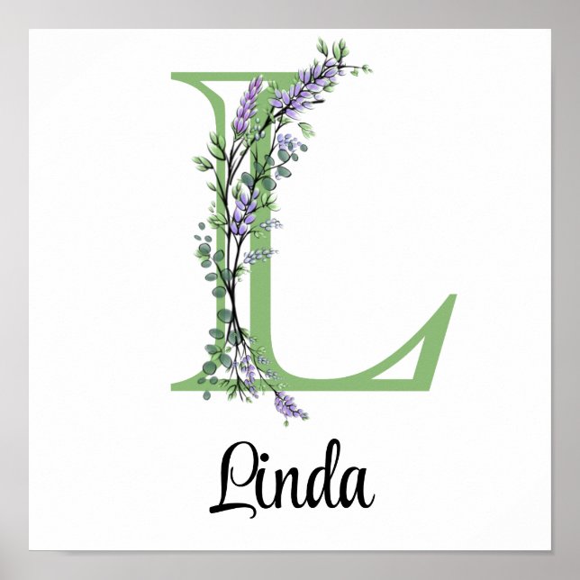 Poster Nurserie Monogramme L Lavande Eucalyptus  (Devant)
