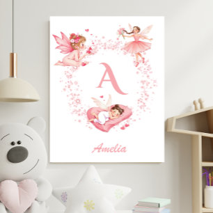 Poster Nurserie personnalisée avec fleurs roses et initia