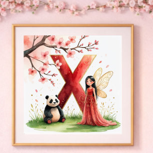 Poster Nurserie pour Bébé Fille Lettre X Fée Florale