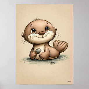 Poster Nurserie scandinave minimaliste de bébé loutre mig