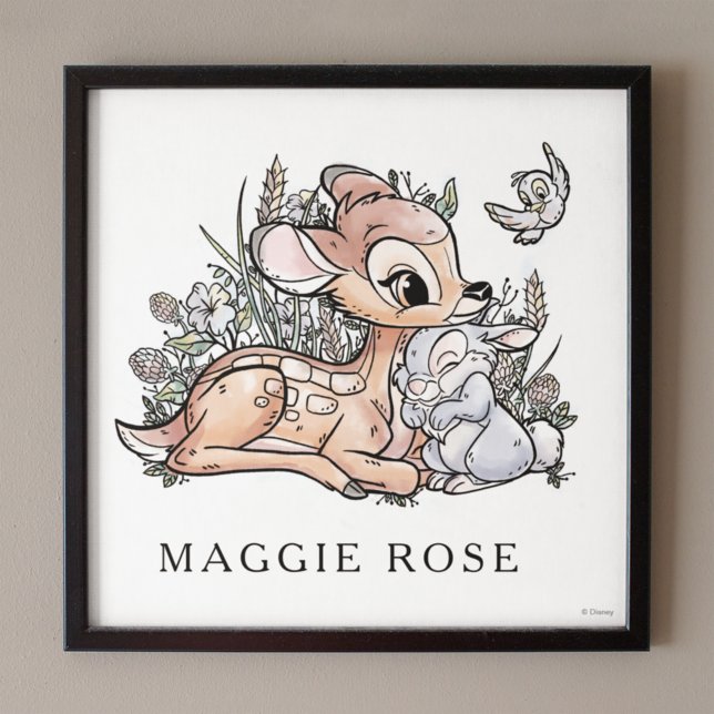 Poster Nursery aquarelle Bambi en forêt (Créateur téléchargé)