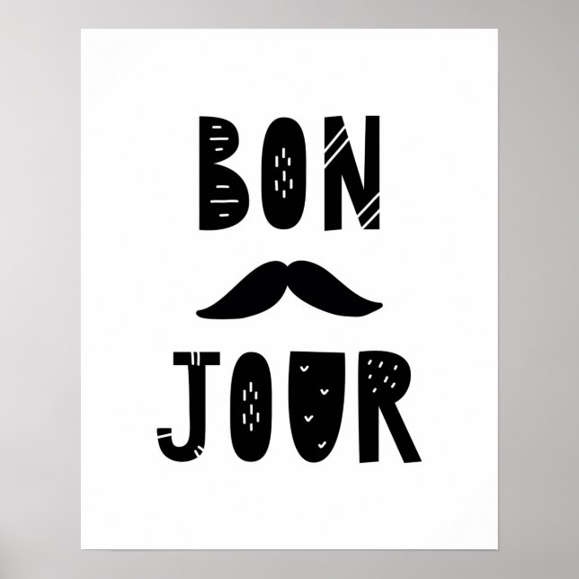 Poster Nursery Bon Jour scandinave moderne (Devant)
