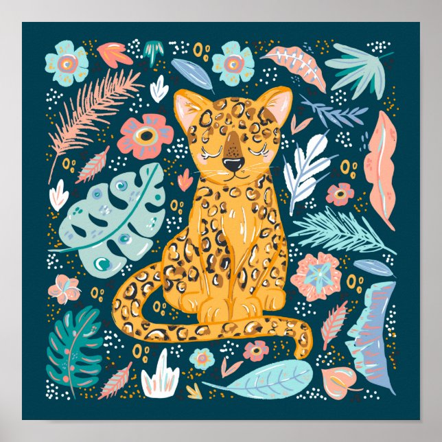 Poster Nursery de guépard tropical endormi (Devant)