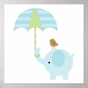 Poster Nursery Garçon Éléphant Bleu Mignon