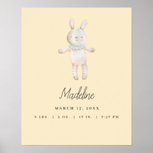 Poster Nursery personnalisable Lapin Rose Jaune Clair