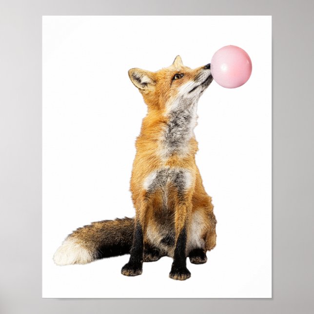 Poster Nursery Photo Fox soufflant Bubble mignonne animal (Devant)