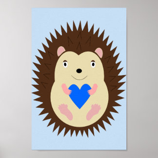Poster Nursery Poussin Bleu Cœur Hérisson Garçon