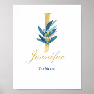 Poster Nursery Print Name, Letter J, Baby girl wall art