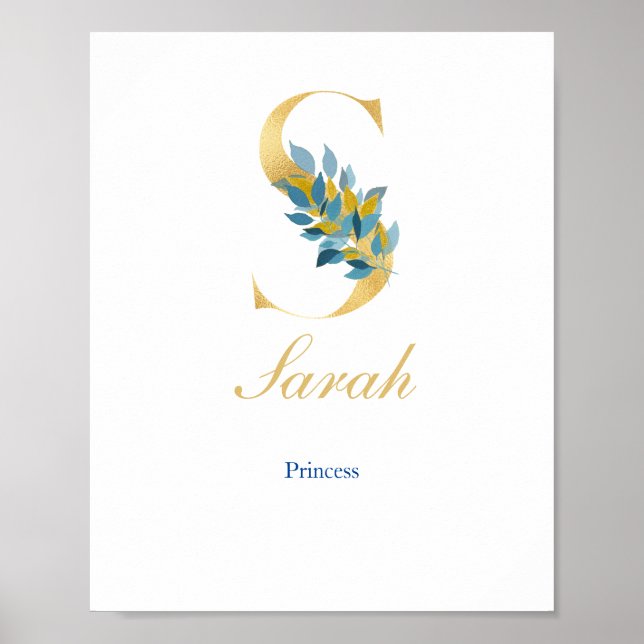 Poster Nursery Print Name, Letter S, Baby girl wall art (Devant)