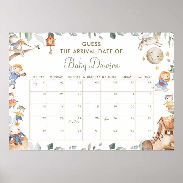 Poster Nursery Rhyme Guess Baby Arrival Date Showgame (Devant)