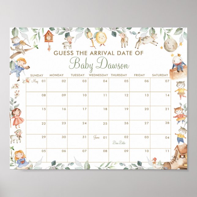 Poster Nursery Rhyme Guess Baby Arrival Date Showgame (Devant)