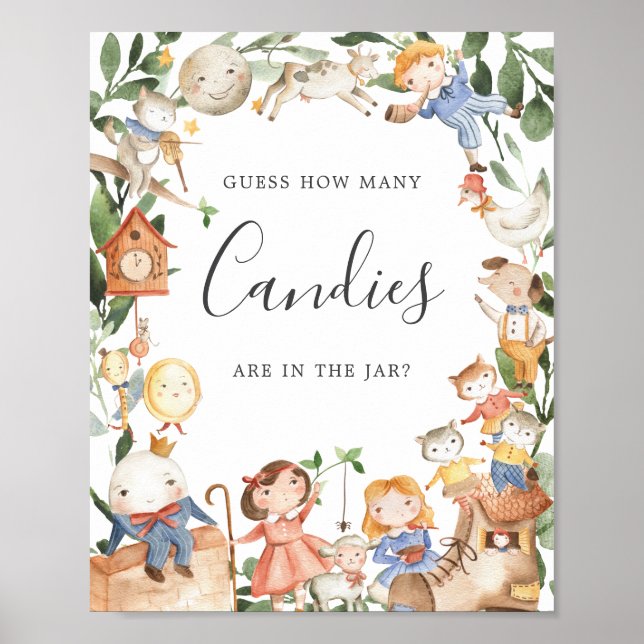 Poster Nursery Rhymes Baby shower Devine Combien de bonbo (Devant)