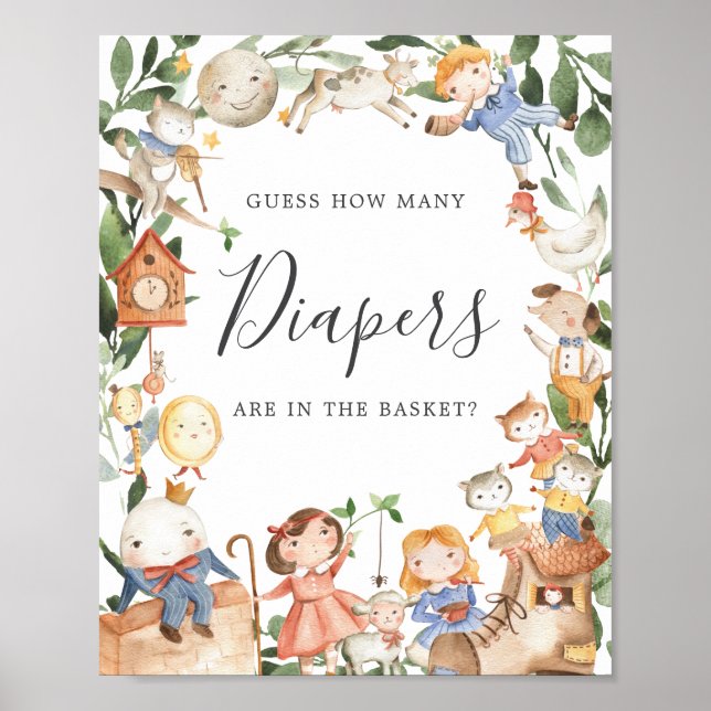 Poster Nursery Rhymes Baby shower Devine Combien De Diape (Devant)