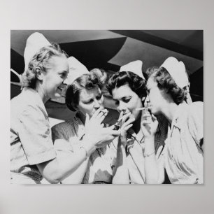 Poster Nurses Smoking Vintage Photographie 10x8in