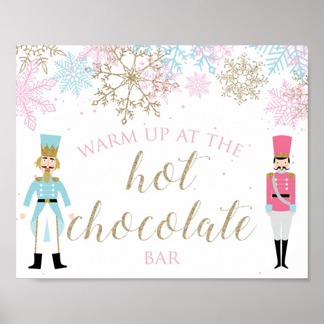 Poster Nutcracker Hot Chocolat Bar Pink Gold Snowflakes (Devant)