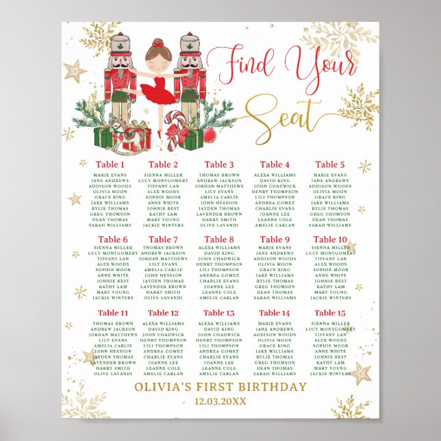 Poster Nutcracker Winter Onederland 1st Birthday Seating  (Devant)