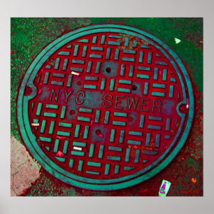 Poster NYC Broadway Street Manhole Cover Art