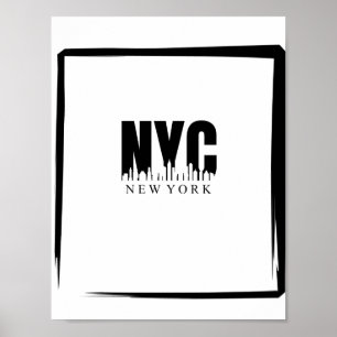 Poster NYC en noir et blanc avec Skyline et bordure
