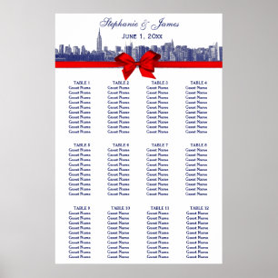 Poster NYC large Skyline Etted BW rouge Bow bleu