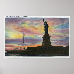 Poster NYC, New YorkSunrise Vue de la statue de la libert