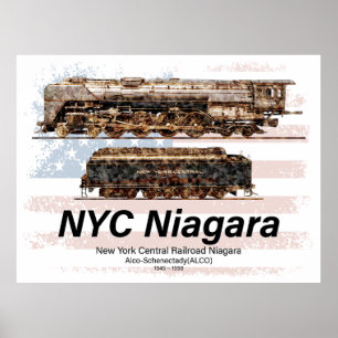 Poster NYC Niagara Steam Locomotive Profile Drapeau améri