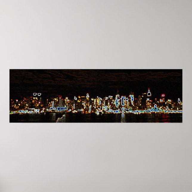 Poster NYC Night Neon Skyline (Devant)