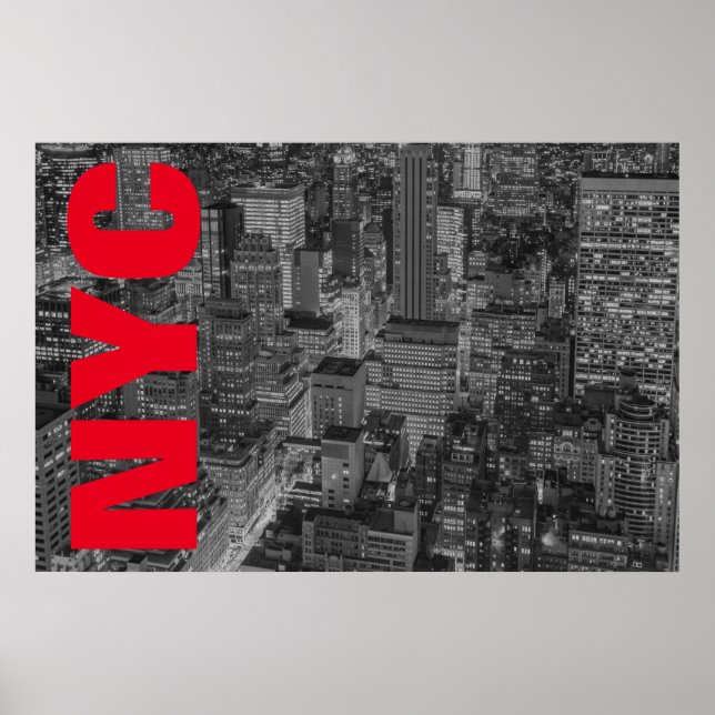 Poster NYC noir blanc rouge New York City Skyline (Devant)
