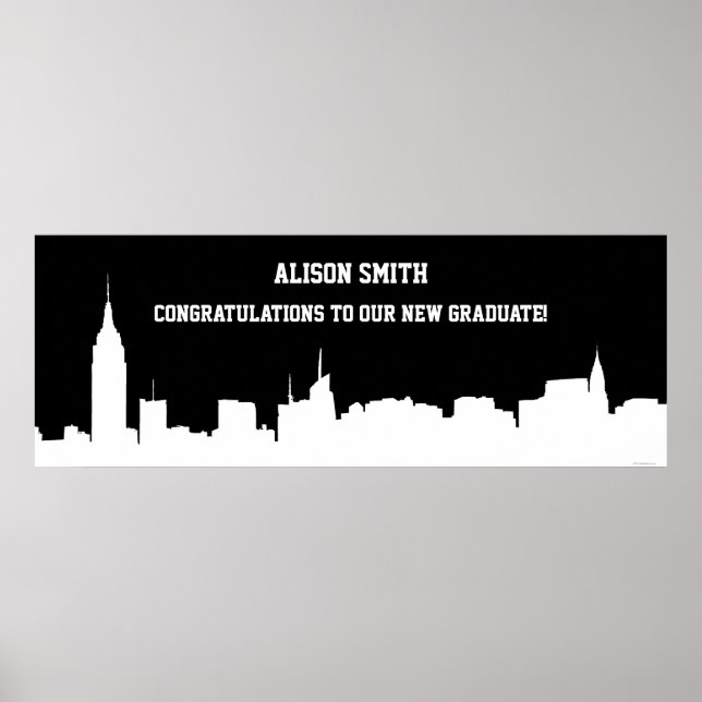 Poster NYC Skyline Silhouette Graduation Party Banner Wha (Devant)