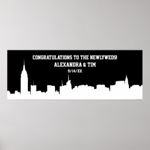 Poster NYC Skyline Silhouette Wedding Party Banner Wht