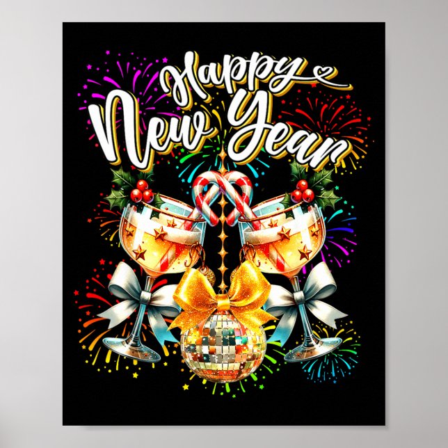 Poster Nye Champagne Disco Coquette Bow New Year Firework (Devant)