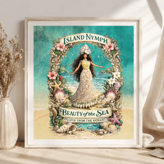 Poster Nymphe de l'île Art Tropical Spirituel Océan Fanta
