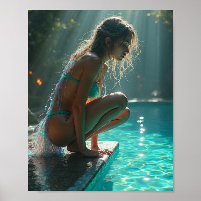 Poster Nymphe d'eau de Bikini près de la piscine (Devant)