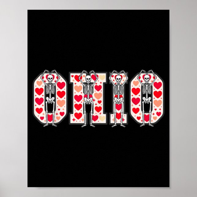 Poster O-h-i-o Funny Skeletons Ohio In Midwestern Valenti (Devant)