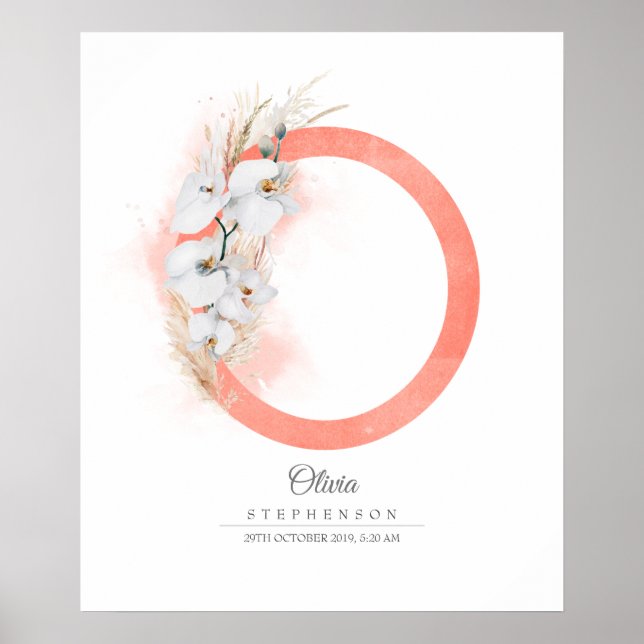 Poster O Lettre Monogramme Orchidées blanches et laiton d (Devant)