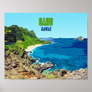 Poster Oahu Hawaii Beach Vintage